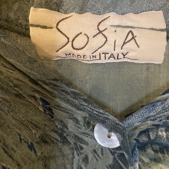Sofia Made in Italy Olive Botanical Green Tunic Large Top leaves snake high low - Picture 3 of 7